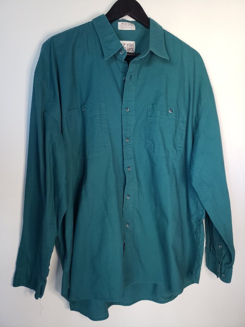 Vintage Tip Top Tailors 80s 90s Rich Emerald Green Long Sleeve Work Shirt